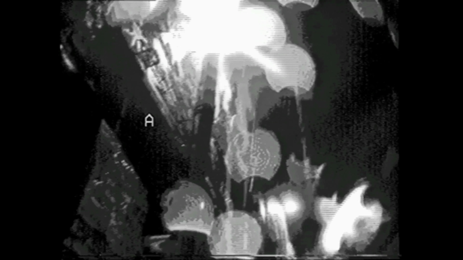 Black-and-white performance frame from Skull And Stare Alone.